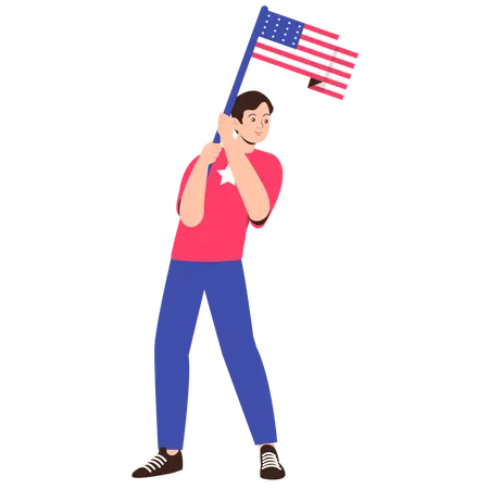 Patriotic Man Waving American Flag  Illustration