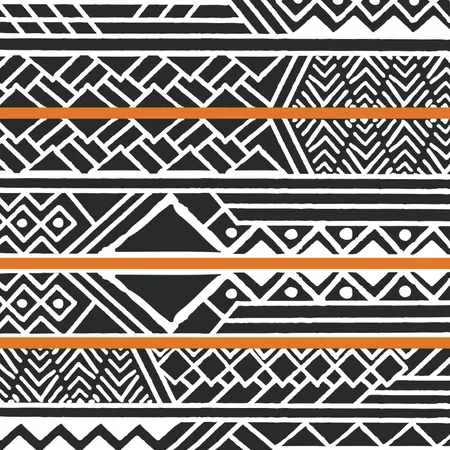 Patrón bohemio colorido étnico tribal con elementos geométricos, tela de barro africana, diseño tribal  Ilustración