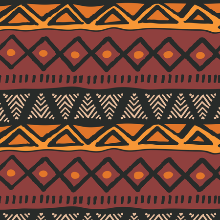 Patrón bohemio colorido étnico tribal con elementos geométricos, tela de barro africana, diseño tribal  Ilustración