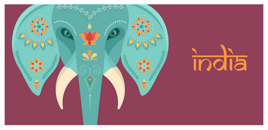 Patrón de elefante indio decorado  Ilustración