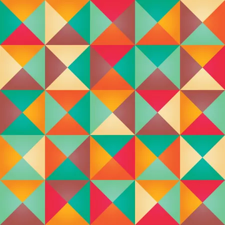 Patrón geométrico sin costuras con triángulos de colores en diseño retro  Ilustración