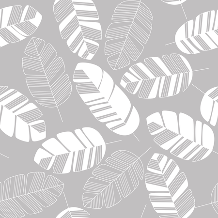 Patrón sin fisuras con hojas blancas sobre fondo gris  Ilustración