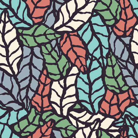 Patrón sin fisuras con hojas naturales dibujadas a mano  Ilustración