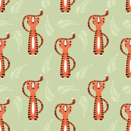 Patrón sin fisuras con lindo tigre naranja de la selva  Ilustración