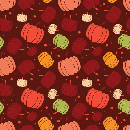 Patrón sin costuras de acción de gracias y otoño con calabazas, diseño colorido  Ilustración