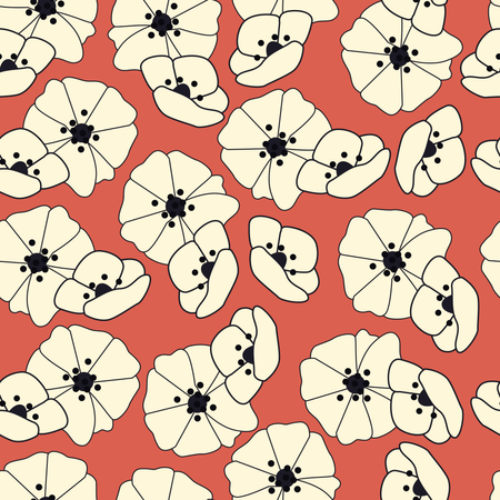 Patrón sin fisuras con flores y elementos florales, vida natural, ilustración vectorial  Ilustración
