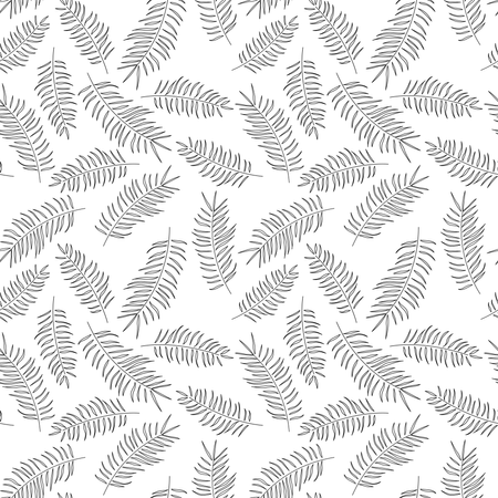 Patrón sin fisuras con hojas negras tropicales sobre fondo blanco  Ilustración