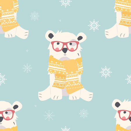 Patrones de feliz Navidad sin costuras con lindos animales de oso polar  Ilustración