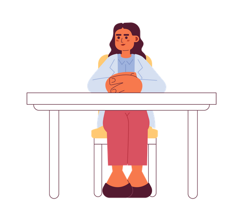 Patron féminin assis au bureau  Illustration