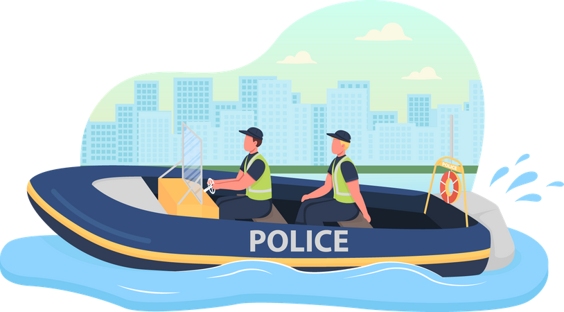 Patrouille en bateau de police  Illustration