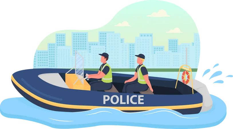 Patrouille en bateau de police  Illustration