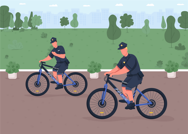 La police patrouille à vélo  Illustration