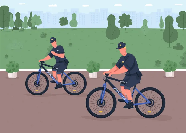 Polícia patrulhando em ciclo  Ilustração