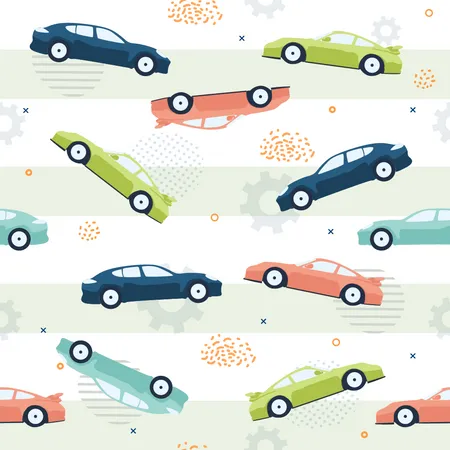 Pattern of Chaotic cars on White Background and Gray Stripes  Illustration