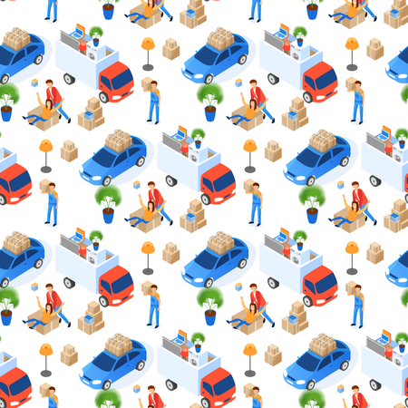 Pattern of Uniformed Transportation Staff Carry Cardboard Boxes  イラスト
