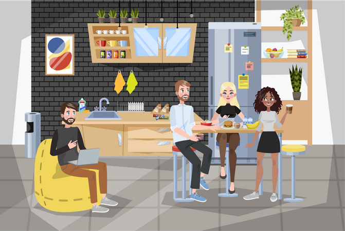 Pause déjeuner au bureau  Illustration