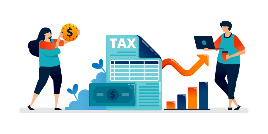 Pay and fill out increased tax paperwork. Can be used for banner of banking, financial firm, office, investment institution  Illustration