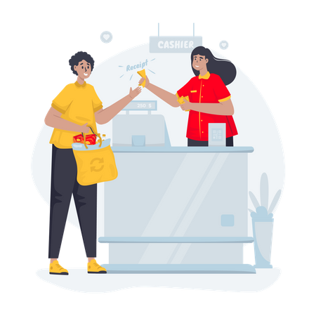 Pay cash at cashier  Illustration