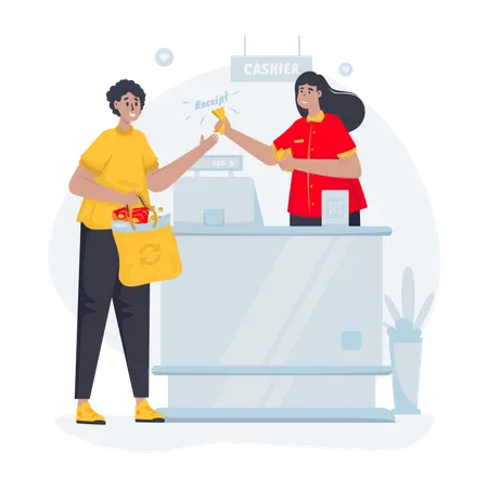 Pay cash at cashier  Illustration