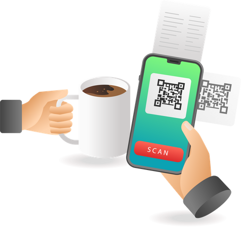 Pay for coffee shopping using barcode Illustration