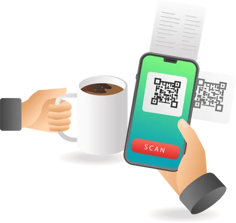 Pay for coffee shopping using barcode  Illustration