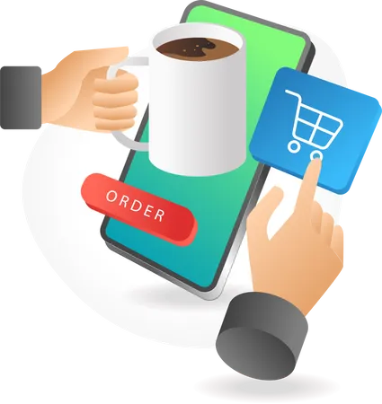 Pay for coffee using mobile phone  Illustration