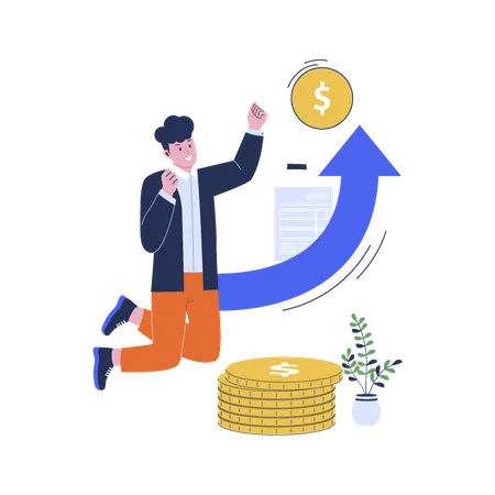 Vector Illustration Of Salary Increase Concept Employee Vector Man Happy Salary Increase Flat Design Illustration Illustration