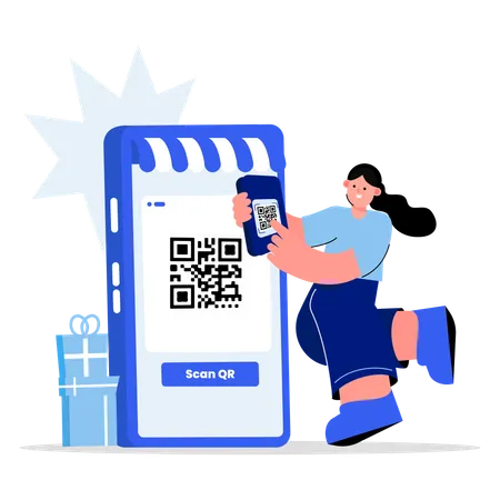 Pay Shopping Bill Using Qr Code  Illustration