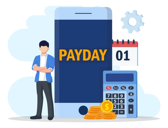 Payday Vector Concept Business People Feeling Happy While Getting Money And Standing With Calendar And Alarm Clock Illustration