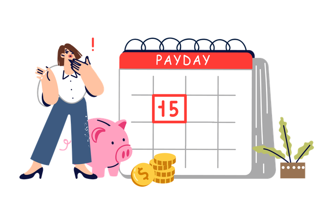 Payday mark on woman personal calendar reminding to pay taxes  Illustration