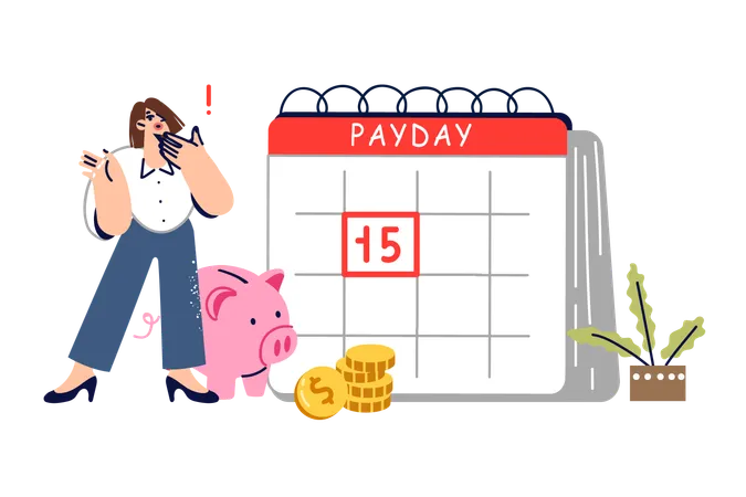 Payday mark on woman personal calendar reminding to pay taxes  Illustration