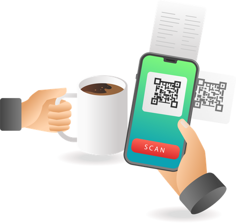 Payer ses courses de café avec un code-barres  Illustration