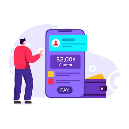 Paying bill via mobile bank application  Illustration