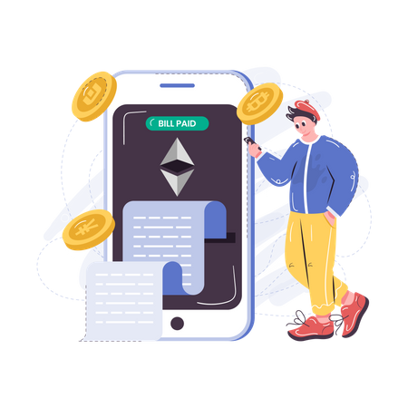 Paying bills using cryptocurrency Illustration