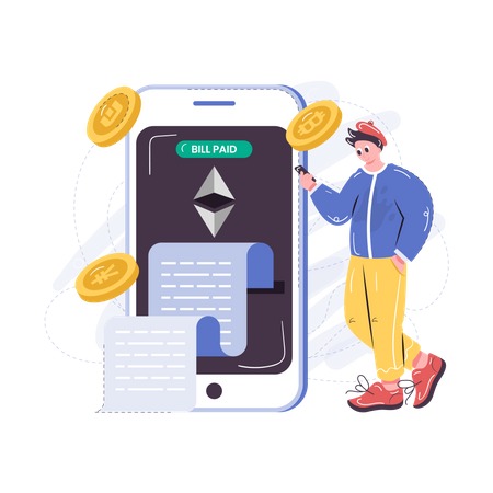 Paying bills using cryptocurrency  Illustration