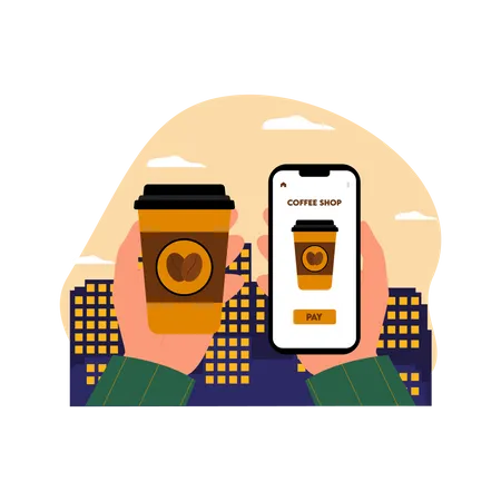 Paying for coffee via mobile app  Illustration