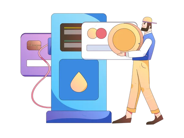 Paying through atm card for car tanking  イラスト