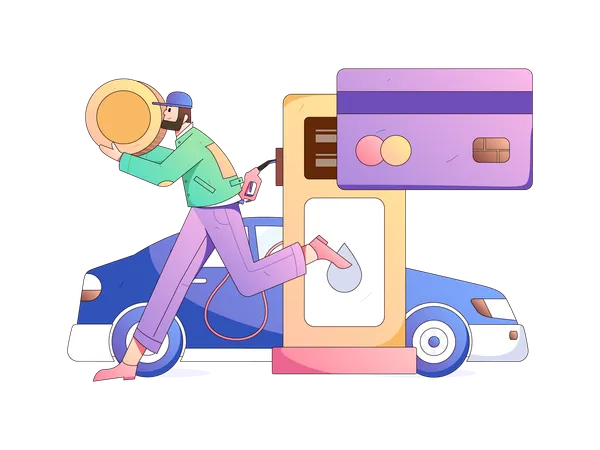 Paying through card for filling up car tank  イラスト