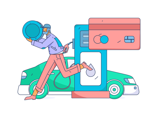 Paying through card for filling up car tank  Illustration