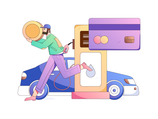 Paying through card for filling up car tank  Illustration