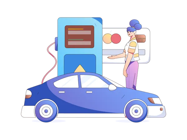 Paying through credit card for vehicle refilling  Illustration