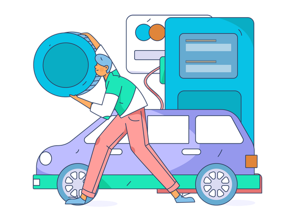 Paying through debit card for vehicle refilling  Illustration
