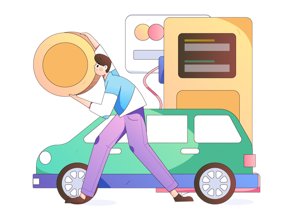Paying through debit card for vehicle refilling  일러스트레이션