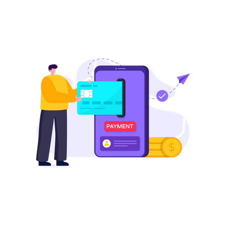 Paying via card using smartphone  イラスト