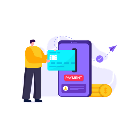 Paying via card using smartphone  Illustration