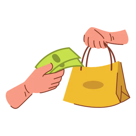 Payment for shopping with bag and hand gesture  Illustration