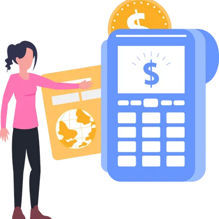 The Girl Is Looking At The Payment Machine Illustration