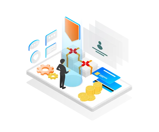 Isometric Style Illustration Of Account Security And Business Transactions For App Users Illustration