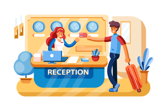 Payment system at Hotel reception  Illustration