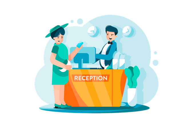 Payment system at Hotel reception on background Illustration